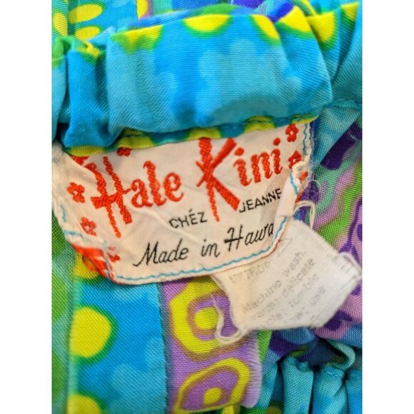 Hale Kini Chez Jeanne Vintage Hawaiian Aloha Maxi Halter Dress Floral Green Blue - Picture 5 of 5